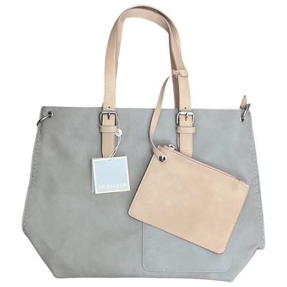 SHIRALEAH • Grey Pebbled Leather Chicago Tote Shoulder Crossbody Bag Purse - Picture 5 of 9